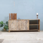 Indian Hand Carved Solid Wood Tv Unit 175x45x70 Cm Natural